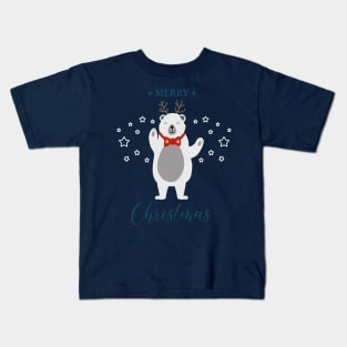 Holiday greeting from cute Polar Bear with reindeer antlers Kids T-Shirt